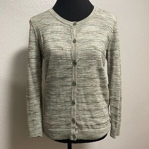 Merona Crewneck Textured Striped Sage Green Cardigan MEDIUM